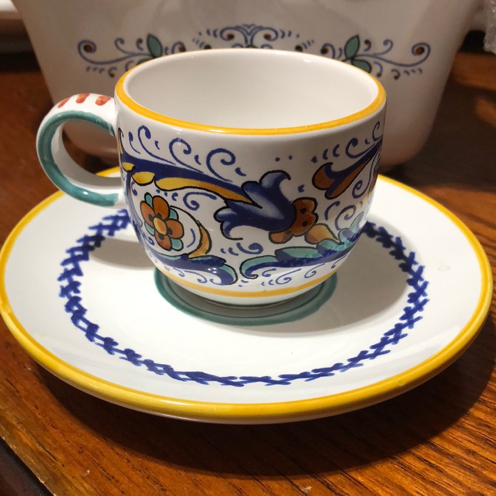 Sur La Table Vintage Italian Pattern Espresso Cup and Saucer